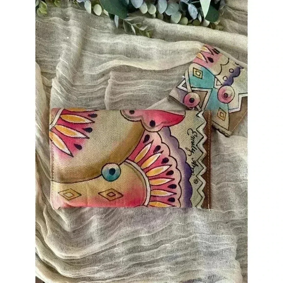1980’s Emily Ann of‎ Boca Raton Leather clutch  bi fold wallet ethnic geometric - Picture 6 of 9